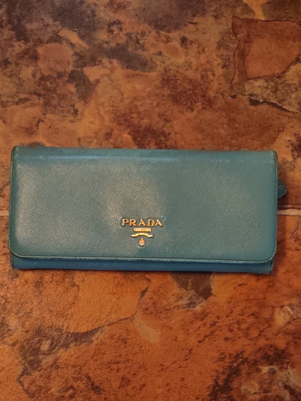 Prada Teal Saffiano Leather Wallet